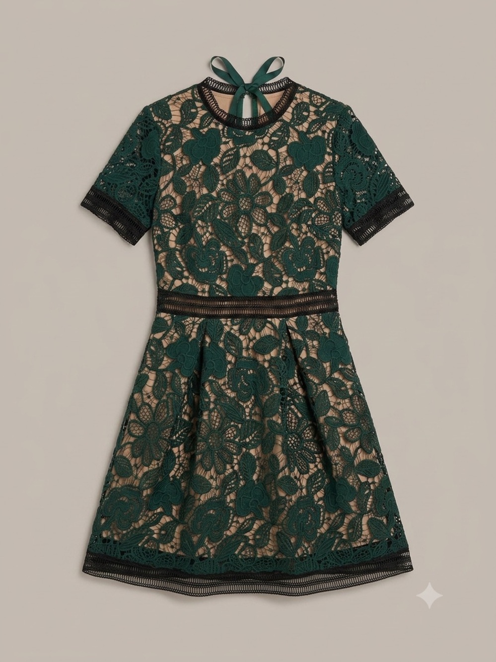 Green Lace Fit-and-Flare Dress